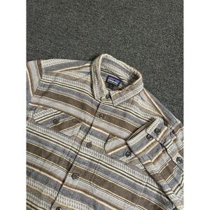 Patagonia Organic Cotton Flannel Shirt Fjord Tan Striped Mens Small Button Up
